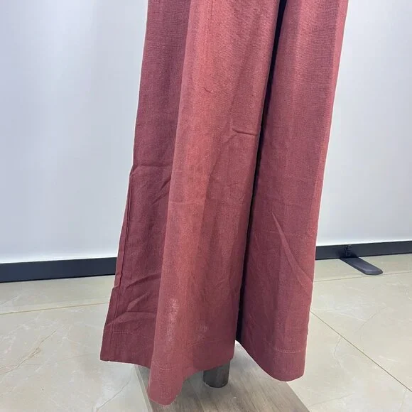 NWOT Farm Rio Linen Blend Sleeveless Halter Wide Leg Jumpsuit Sz L Brown